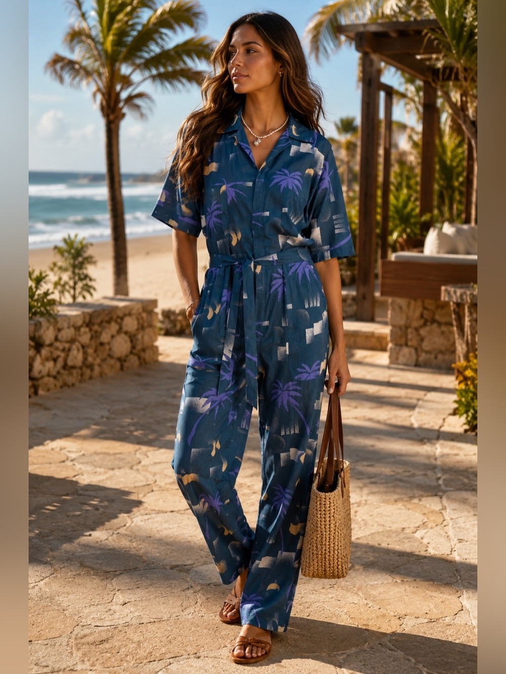Paradised blue Apres beach jumpsuit zipper front size XS excellent condition